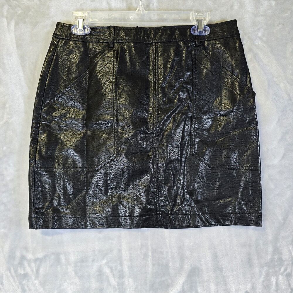 NWT Shinestar Faux Leather Black Mini Skirt Womens L Side Zip Pockets Belt Loops